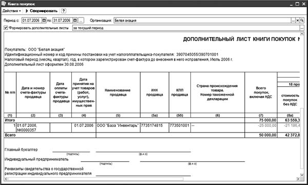 Книга покупок и книга продаж образец