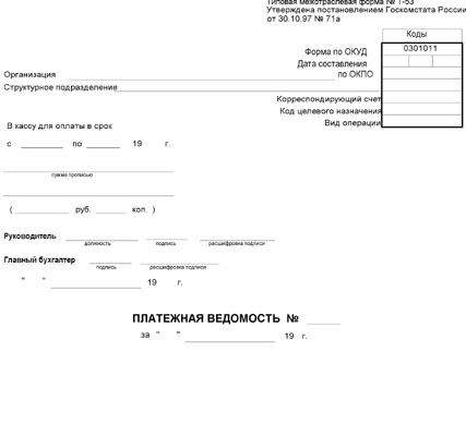 Платежная ведомость по зарплате образец